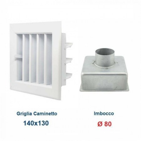 Bocchetta Aria cm14x13 Bianca con Adattatore D.80-Griglia x Caminetto Regolabile